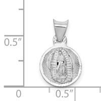14K White Gold Polished Diamond-cut Semi-solid Our Lady of Guadalupe Round Pendant view 3
