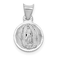 14K White Gold Polished Diamond-cut Semi-solid Our Lady of Guadalupe Round Pendant view 1