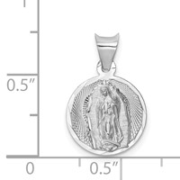 14K White Gold Polished Diamond-cut Semi-solid Our Lady of Guadalupe Round Pendant view 3