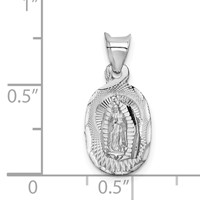 14K White Gold Polished Diamond-cut Semi-solid Our Lady of Guadalupe Oval Pendant view 3