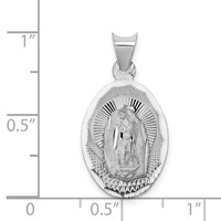 14K White Gold Polished Diamond-cut Semi-solid Our Lady of Guadalupe Oval Pendant view 3