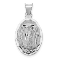 14K White Gold Polished Diamond-cut Semi-solid Our Lady of Guadalupe Oval Pendant view 1