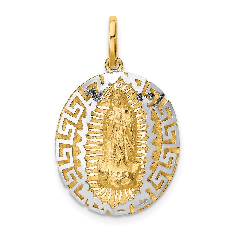 14K Two-Tone Our Lady of Guadalupe Semi-solid Oval Pendant