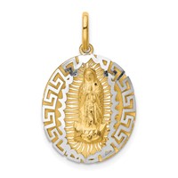 14K Two-Tone Our Lady of Guadalupe Semi-solid Oval Pendant view 1