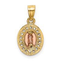 14K Two-Tone Pendant with White Rhodium Diamond-cut CZ Our Lady of Guadalupe Oval view 3