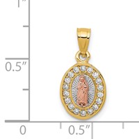 14K Two-Tone Pendant with White Rhodium Diamond-cut CZ Our Lady of Guadalupe Oval view 4