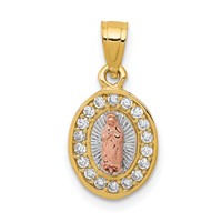 14K Two-Tone Pendant with White Rhodium Diamond-cut CZ Our Lady of Guadalupe Oval view 1