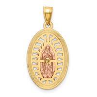 14K Two-tone Charm with White Rhodium Diamond-cut Our Lady of Guadalupe Oval view 3