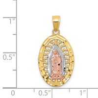 14K Two-tone Charm with White Rhodium Diamond-cut Our Lady of Guadalupe Oval view 4