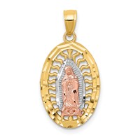 14K Two-tone Charm with White Rhodium Diamond-cut Our Lady of Guadalupe Oval view 1