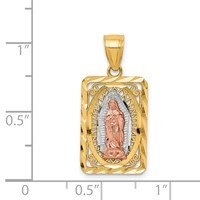 14K Two-tone with White Rhodium Diamond-cut Our Lady of Guadalupe Rectangular Pendant view 3