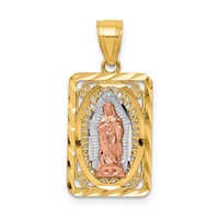 14K Two-tone with White Rhodium Diamond-cut Our Lady of Guadalupe Rectangular Pendant view 1