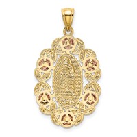 14K Two-Tone Pendant with White Rhodium Our Lady of Guadalupe with Flowers Oval view 3