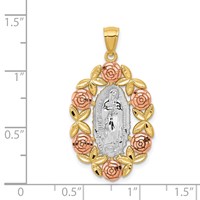 14K Two-Tone Pendant with White Rhodium Our Lady of Guadalupe with Flowers Oval view 4