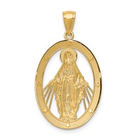 14K and White Rhodium Polished Cut-out Miraculous Medal Oval Pendant view 4