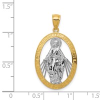 14K and White Rhodium Polished Cut-out Miraculous Medal Oval Pendant view 3