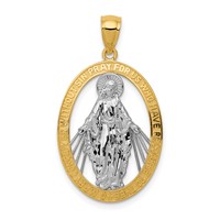14K and White Rhodium Polished Cut-out Miraculous Medal Oval Pendant view 1