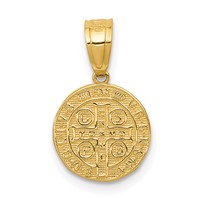 14K Yellow Gold Polished San Benito Medal Solid 2-Sided Small Round Pendant view 4