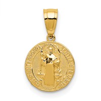 14K Yellow Gold Polished San Benito Medal Solid 2-Sided Small Round Pendant view 1