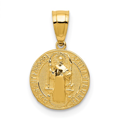 14K Yellow Gold Polished San Benito Medal Solid 2-Sided Small Round Pendant