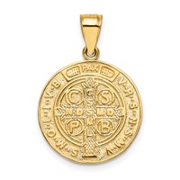 14K Yellow Gold Polished Solid St Benedict 2-Sided Round Pendant view 4