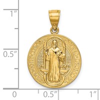 14K Yellow Gold Polished Solid St Benedict 2-Sided Round Pendant view 3