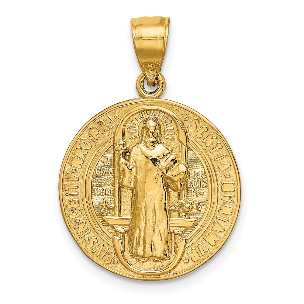 14K Yellow Gold Polished Solid St Benedict 2-Sided Round Pendant