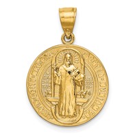 14K Yellow Gold Polished Solid St Benedict 2-Sided Round Pendant view 1
