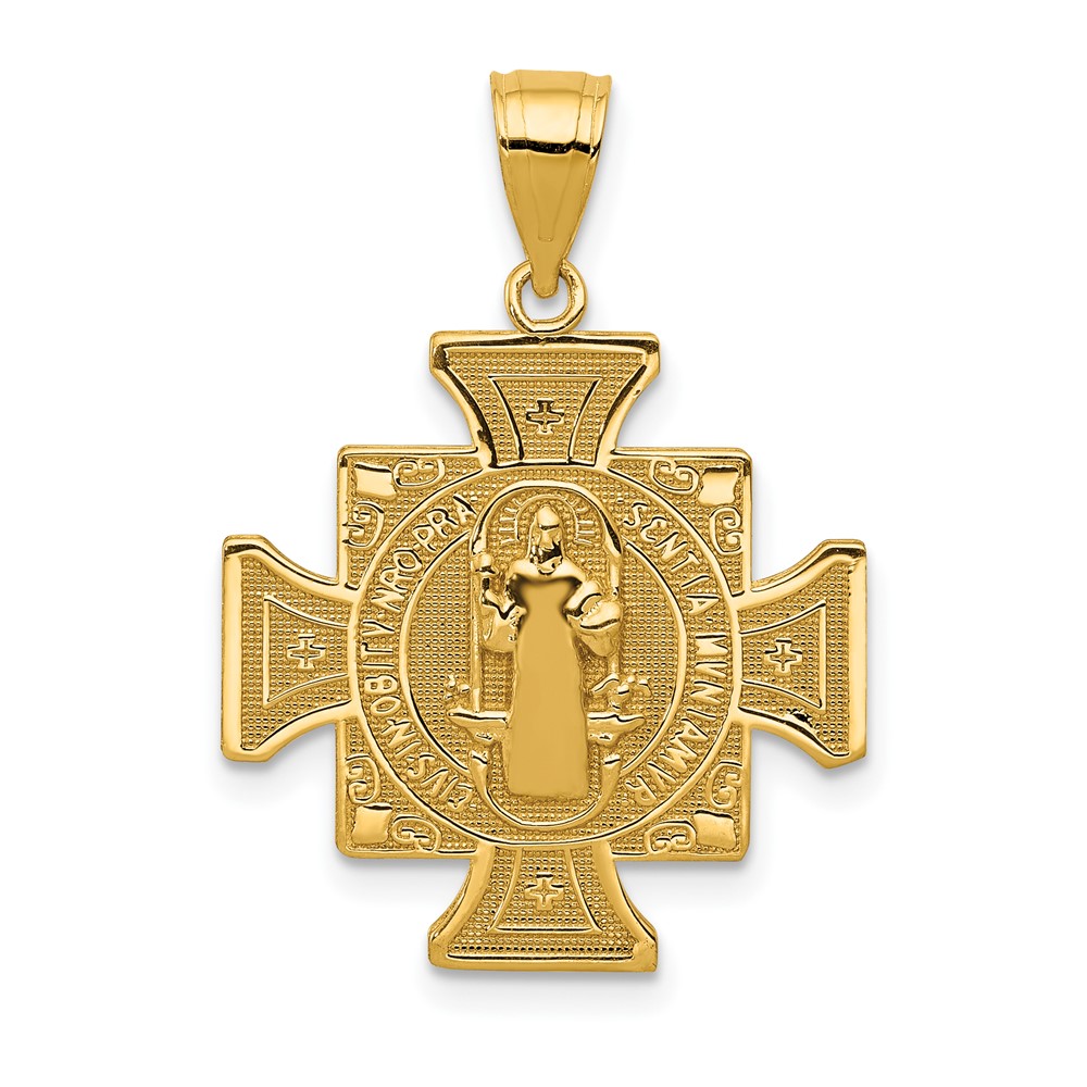 14K Yellow Gold Polished Solid San Benito 2-Sided Cross Pendant