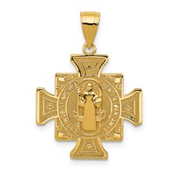14K Yellow Gold Polished Solid San Benito 2-Sided Cross Pendant view 1