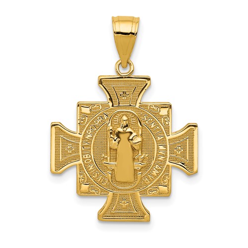14K Yellow Gold Polished Solid San Benito 2-Sided Cross Pendant