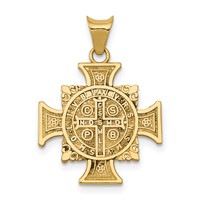 14K and White Rhodium Semi-solid St. Benedict Cross Pendant view 4