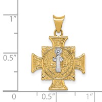 14K and White Rhodium Semi-solid St. Benedict Cross Pendant view 3