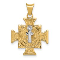 14K and White Rhodium Semi-solid St. Benedict Cross Pendant view 1