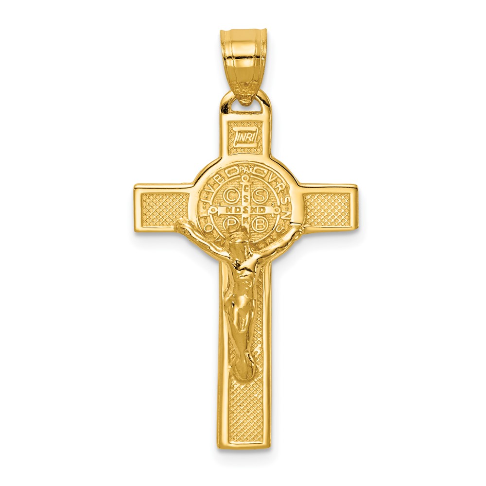 14K Polished San Benito Solid 2-Sided Crucifix Pendant