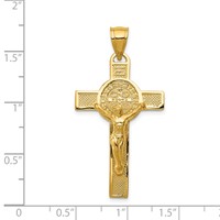 14K Yellow Gold Polished San Benito Solid 2-Sided Crucifix Pendant view 3