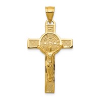 14K Yellow Gold Polished San Benito Solid 2-Sided Crucifix Pendant view 1