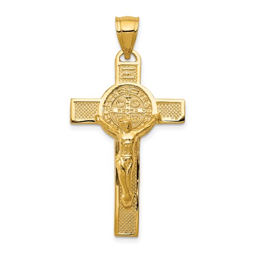 14K Yellow Gold Polished San Benito Solid 2-Sided Crucifix Pendant