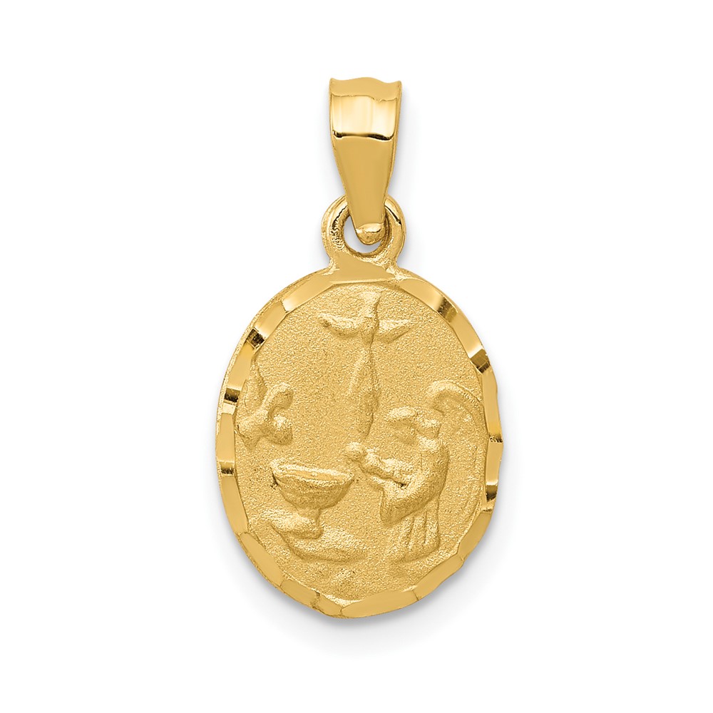 14K Yellow Gold Satin and Diamond-Cut Baptism Oval Pendant
