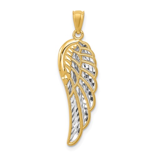 14K and White Rhodium Polished Two-Level Angel Wing Pendant