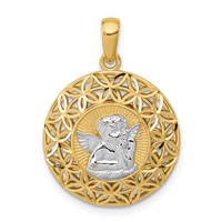 14K and White Rhodium Polished Filigree Guardian Angel Pendant view 1