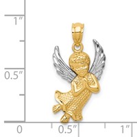14K and White Rhodium Diamond-cut Praying Angel Pendant view 4