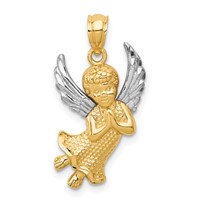14K and White Rhodium Diamond-cut Praying Angel Pendant view 1
