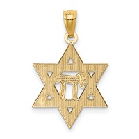 14K and White Rhodium Star of David Pendant with Chai view 3