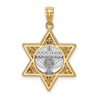 14K Two-Tone Fancy Star of David and Menorah Pendant view 3