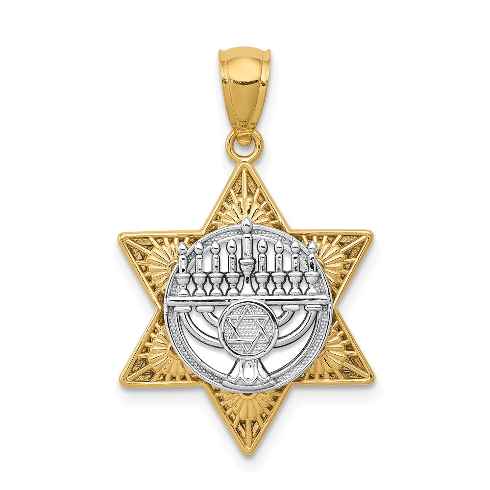 14K Two-Tone Fancy Star of David and Menorah Pendant