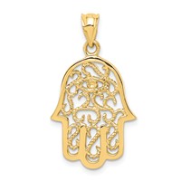 14K Yellow Gold Polished Filigree Hamsa and Evil Eye Pendant view 4