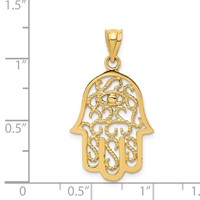14K Yellow Gold Polished Filigree Hamsa and Evil Eye Pendant view 3