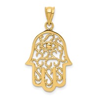 14K Yellow Gold Polished Filigree Hamsa and Evil Eye Pendant view 1