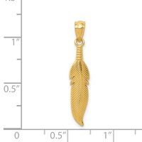 14K Yellow Gold Polished Feather Pendant view 4